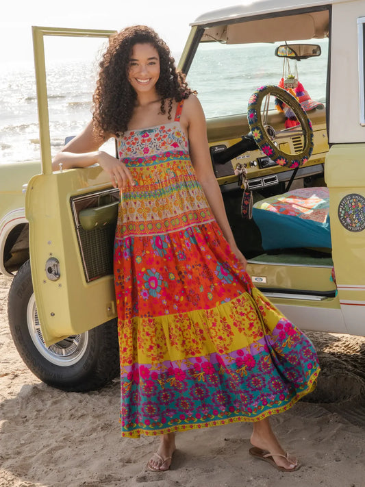 Natural Life Patricia Maxi Dress-Red Mustard Border