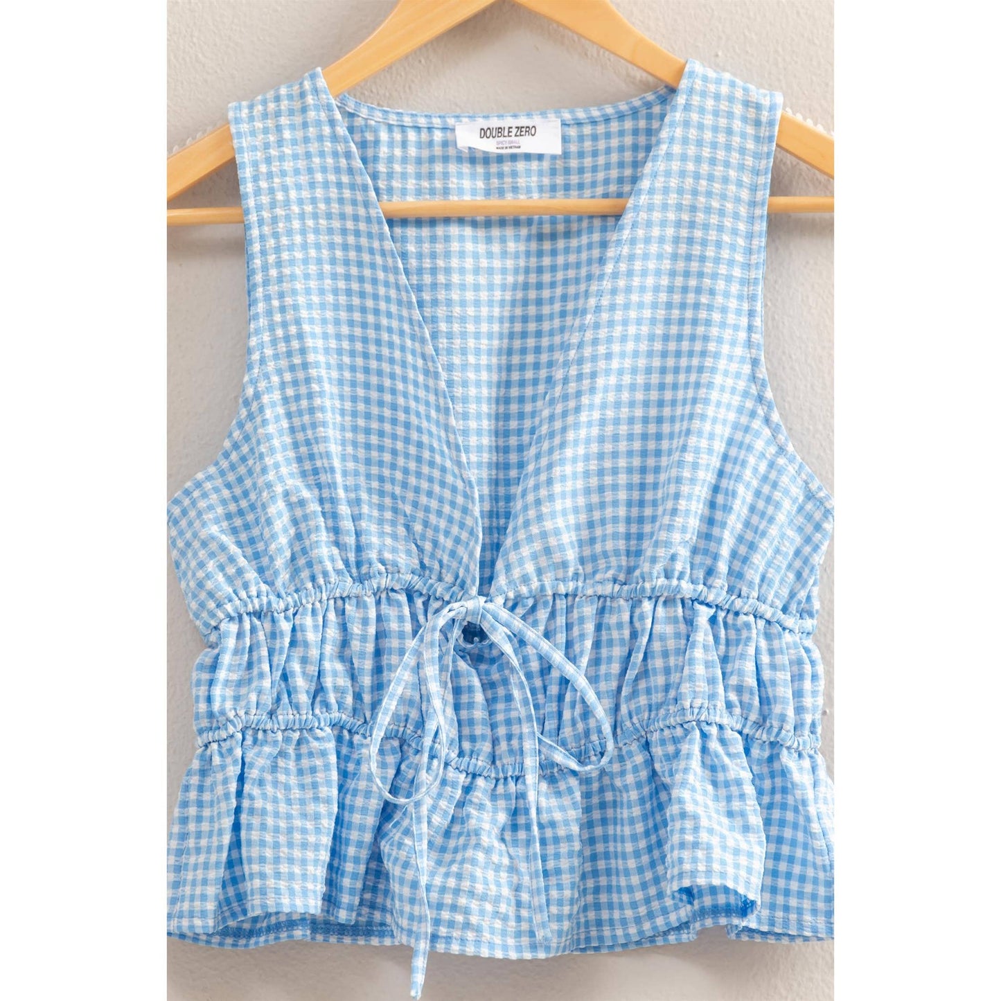 V-Neck Bow Detail Sleeveless Gingham Top