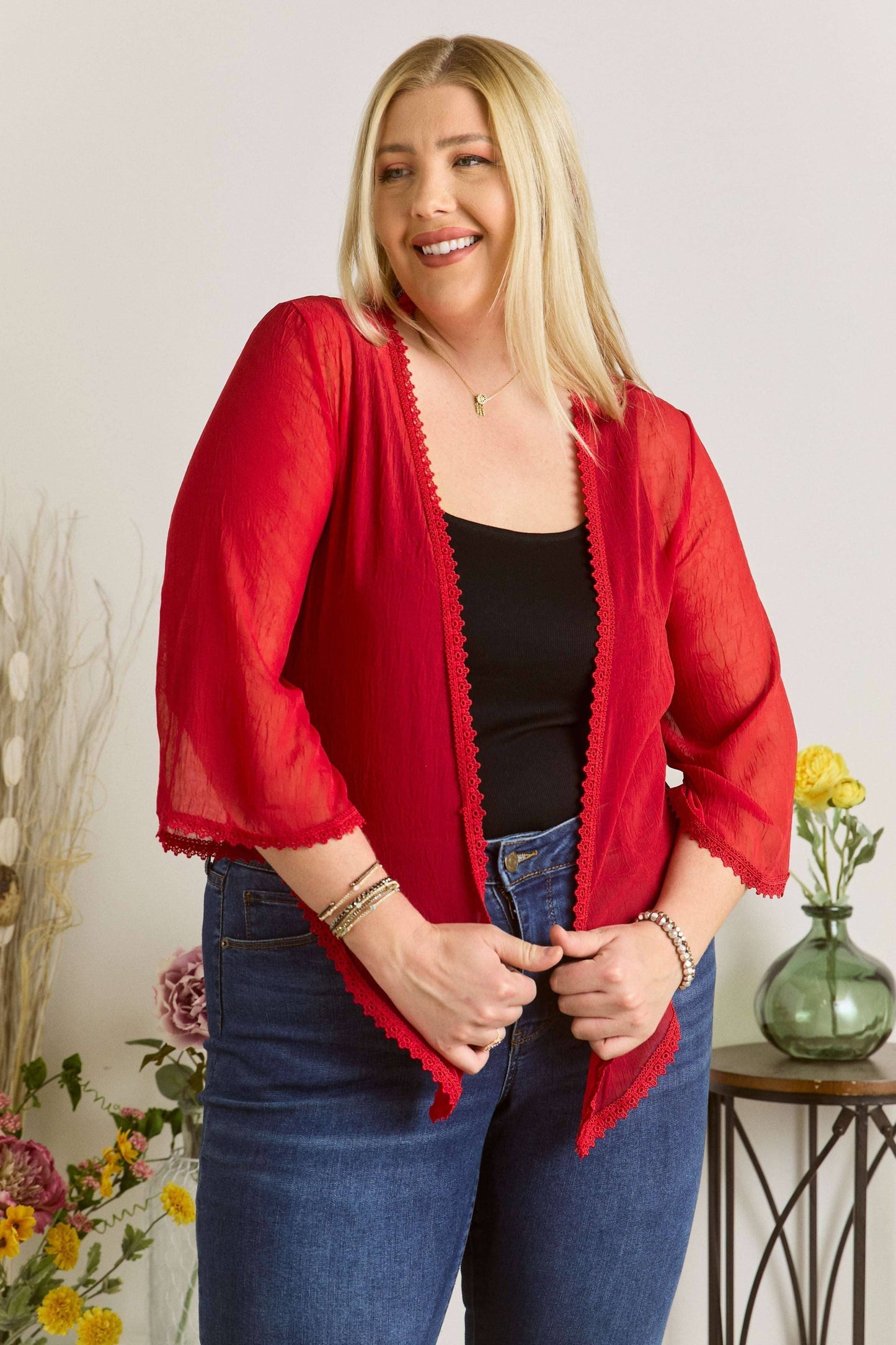 PLUS TEXTURED CHIFFON FRONT TIE BOLERO (CARDIGAN)