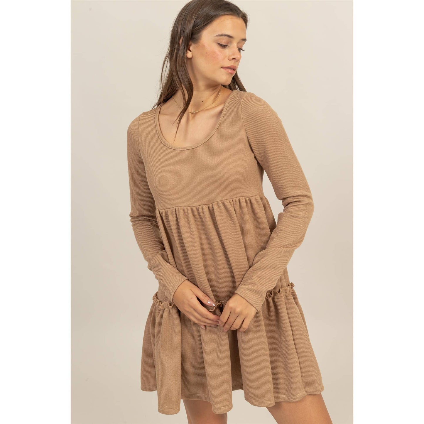 RIB BABYDOLL TIERED MINI DRESS