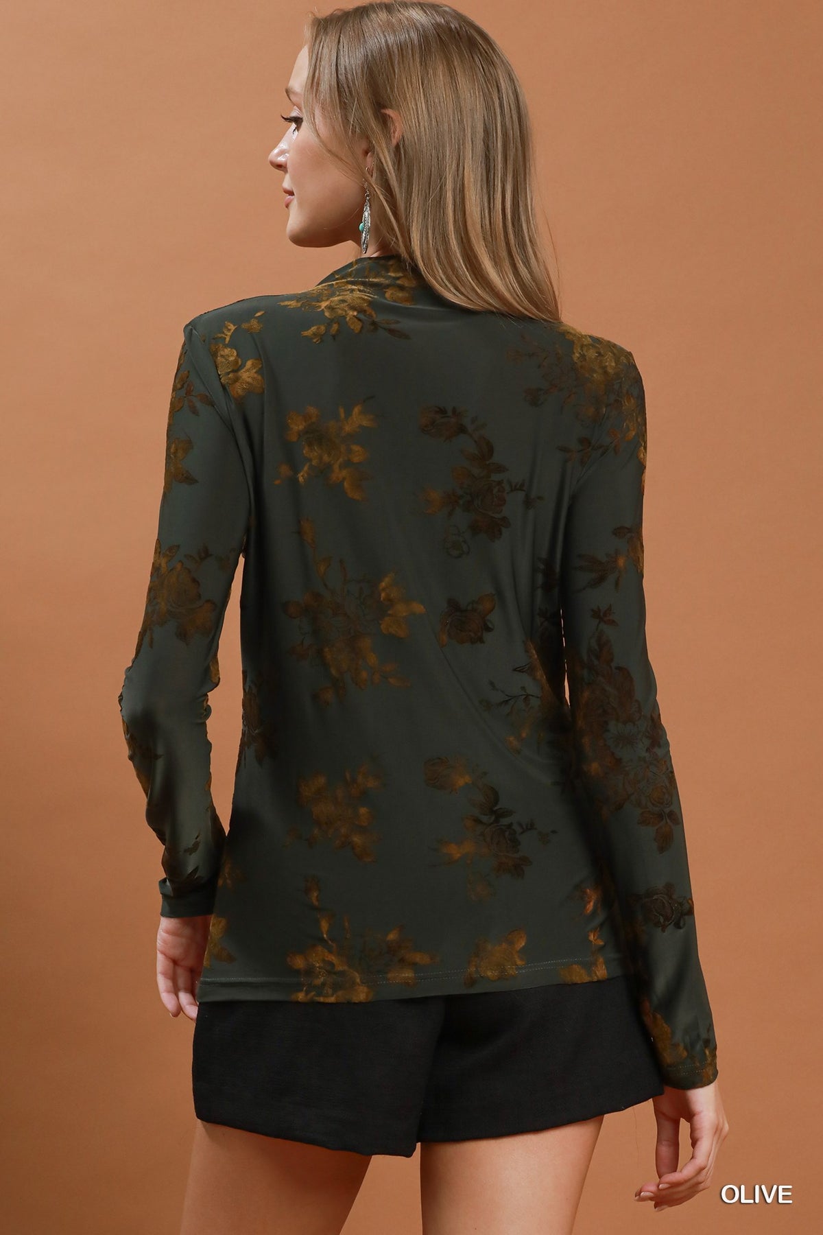 Floral Mock Neck Long Sleeve Top