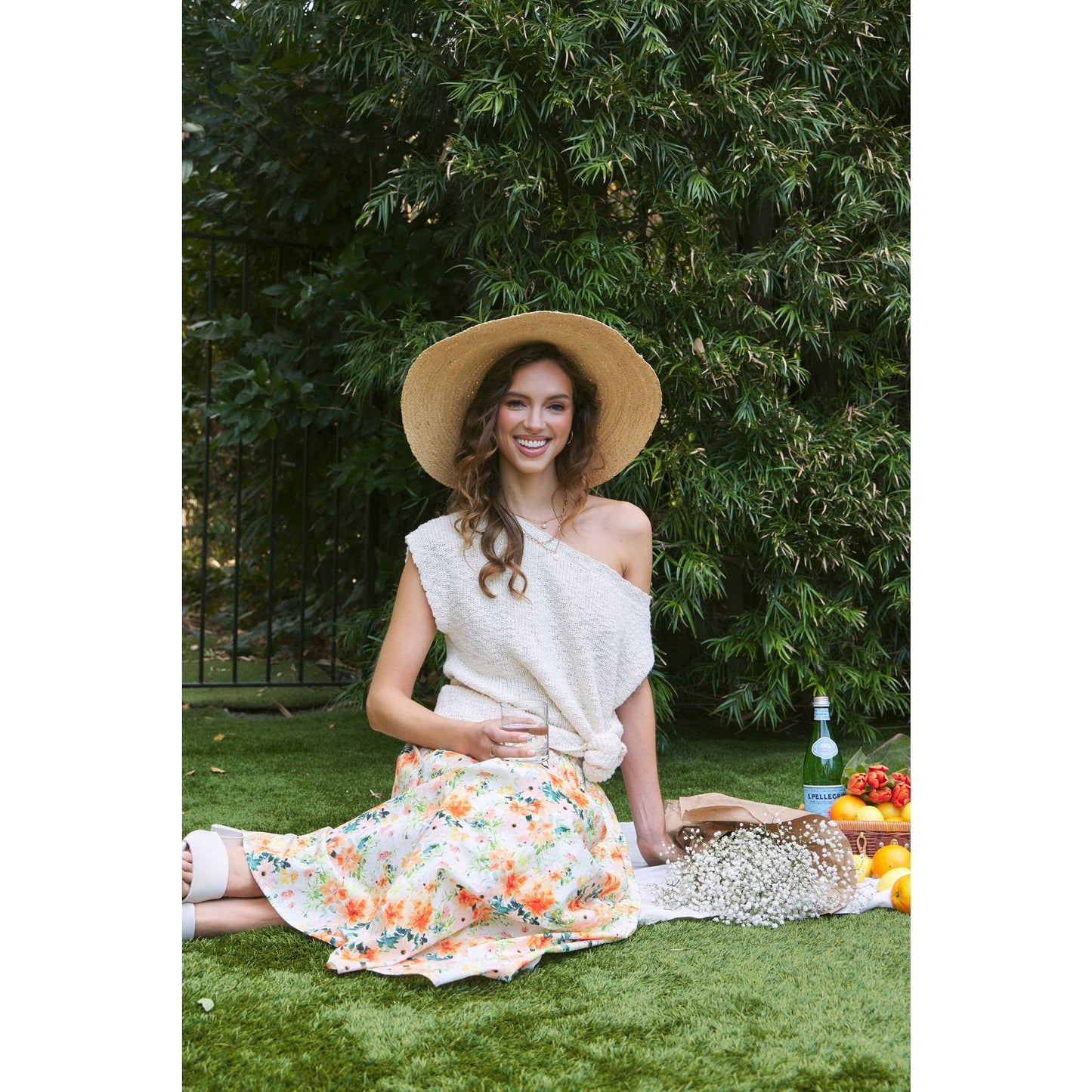 FLORAL MAXI SKIRT WITH POCKETS AND ELASTIC BAND