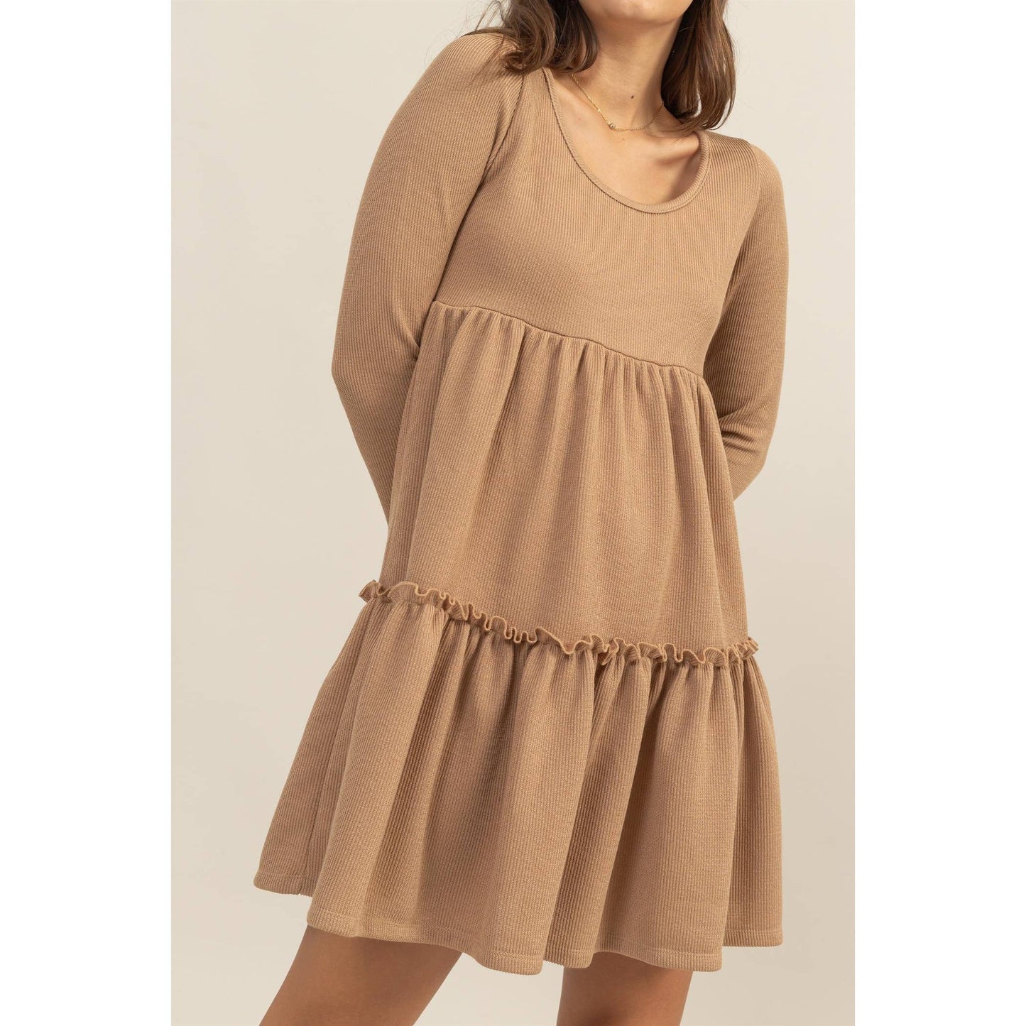 RIB BABYDOLL TIERED MINI DRESS