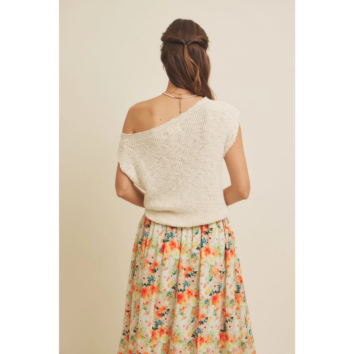 Slub Textured Lightweight One-Shoulder Sweater Top