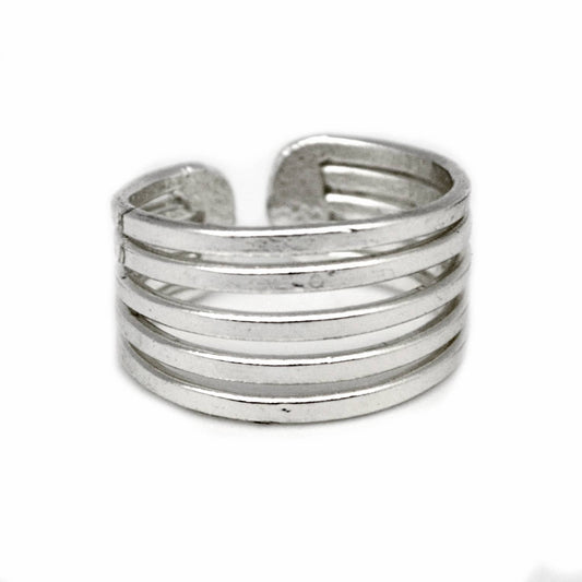 Silver Plated Adjustable Ring - Five Thick Bands