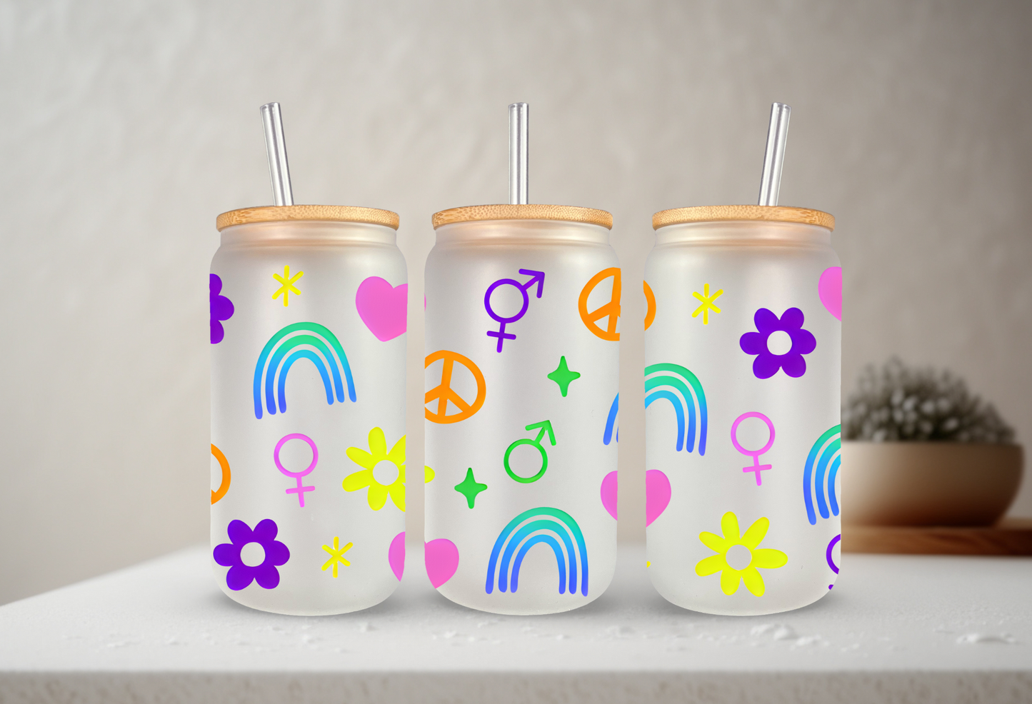 Pride | 20 oz Glass Libbey with Bamboo Lid & Straw