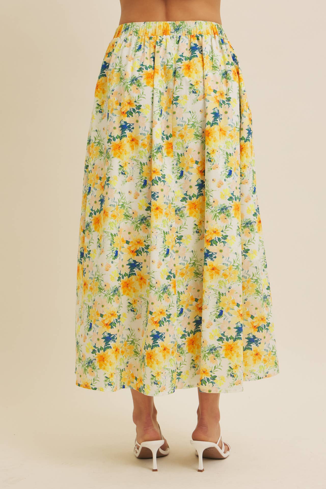 FLORAL MAXI SKIRT WITH POCKETS AND ELASTIC BAND