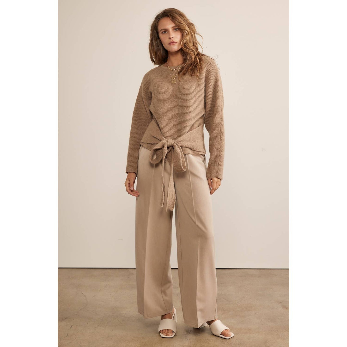 DRAWSTRING WIDE LEG PANTS WITH ELASTIC WAIST