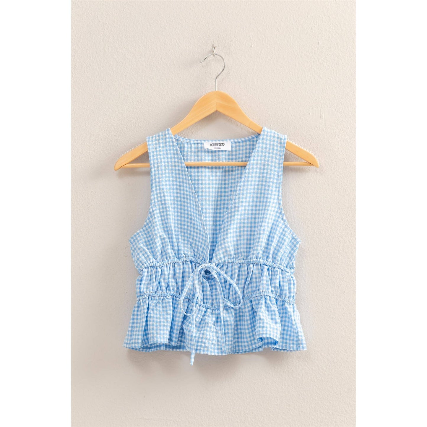 V-Neck Bow Detail Sleeveless Gingham Top