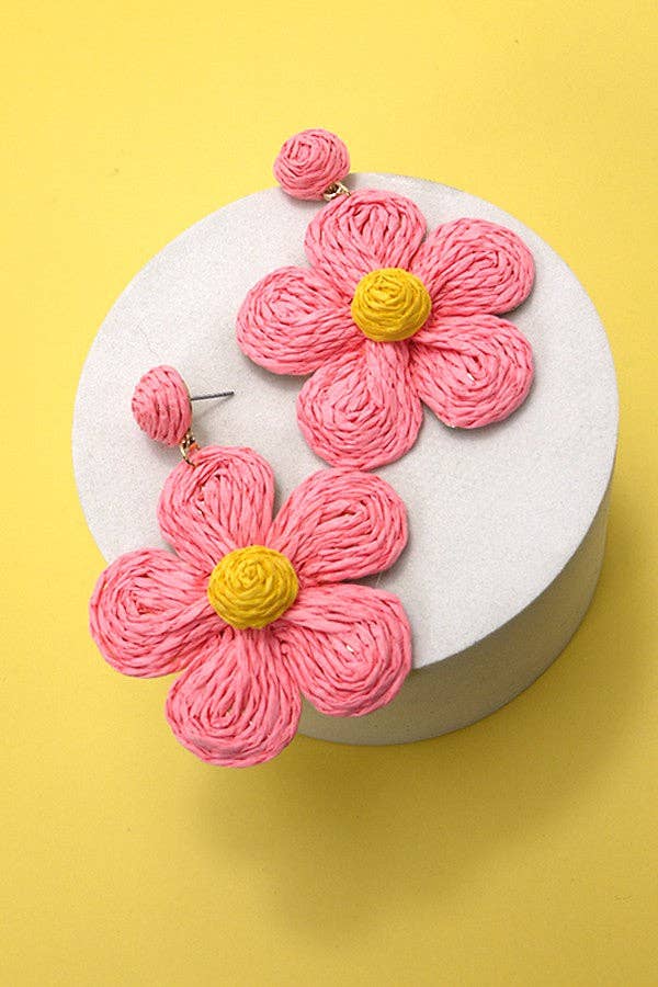 BOHO RAFFIA FLOWER DROP EARRINGS