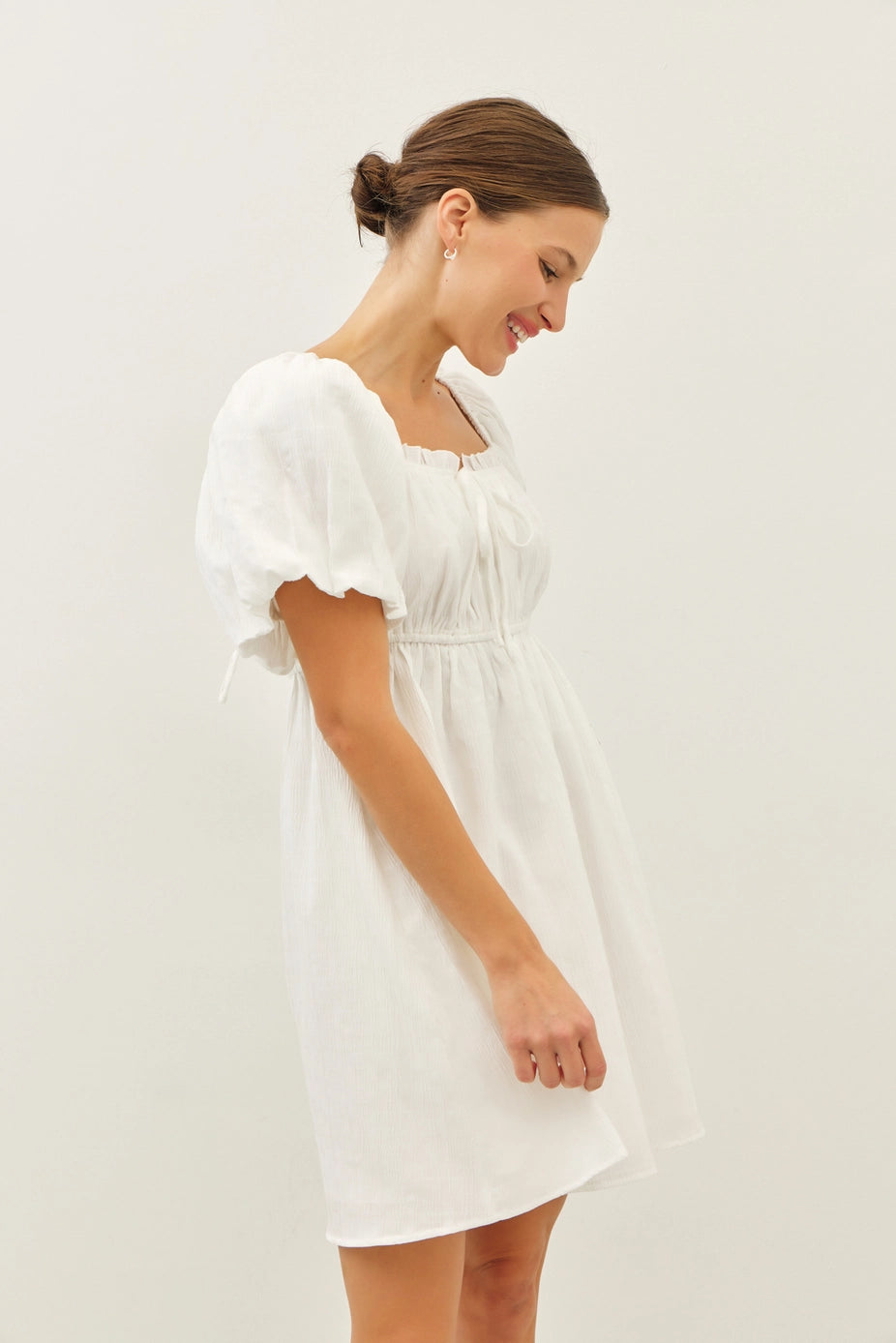 Textured Mini Dress with Bubble Sleeves