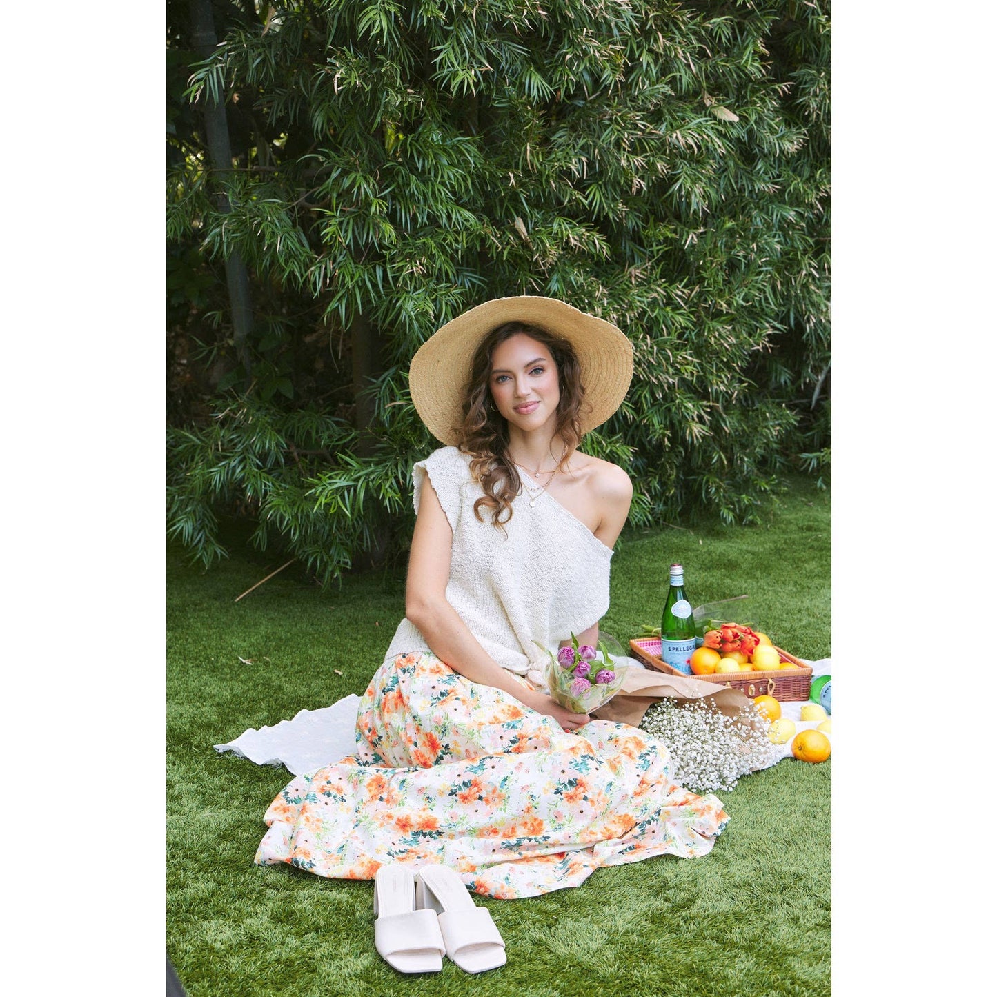 FLORAL MAXI SKIRT WITH POCKETS AND ELASTIC BAND