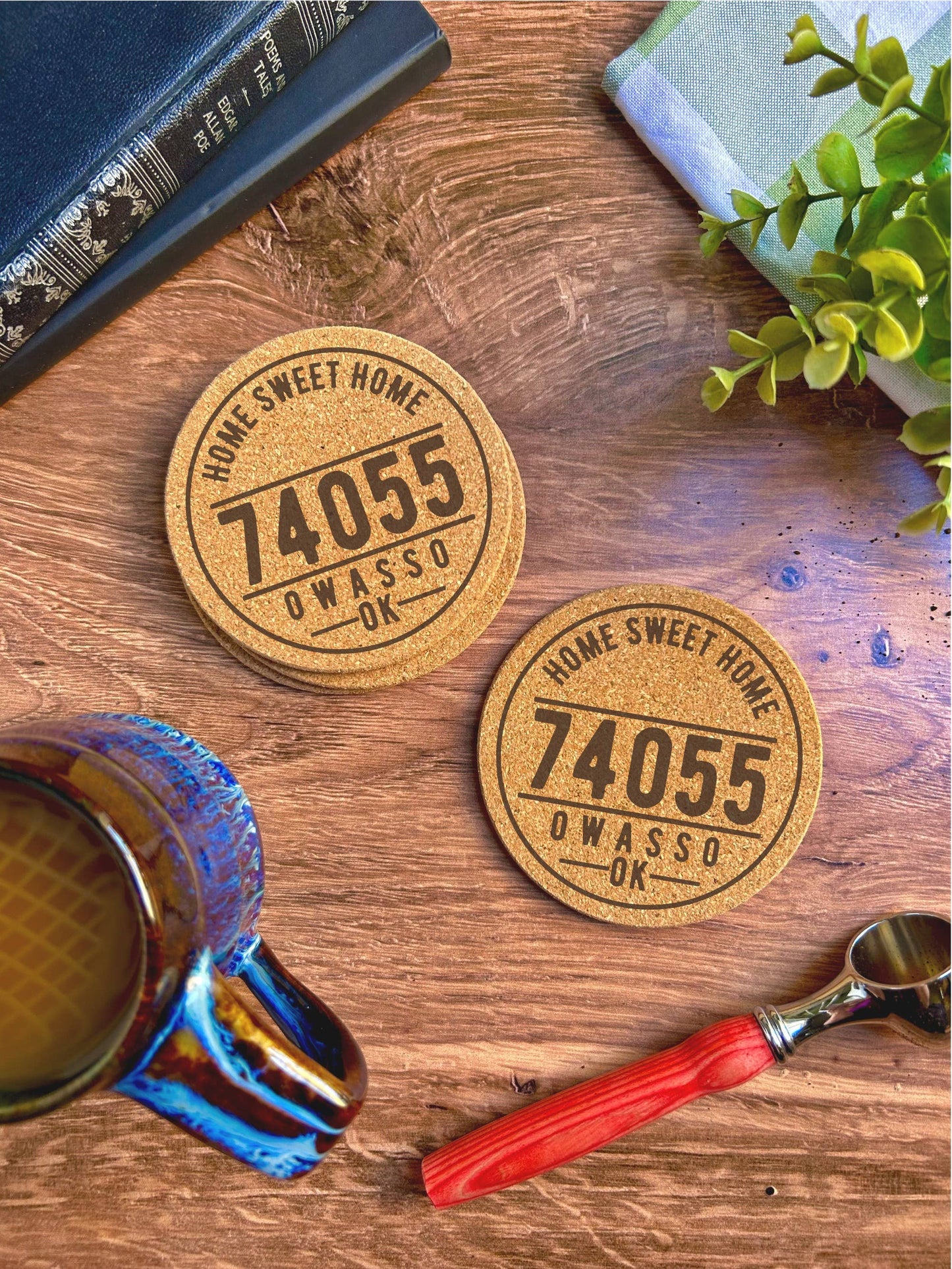 Custom 62035 Zip Code and City Cork Coasters - Sold Individually