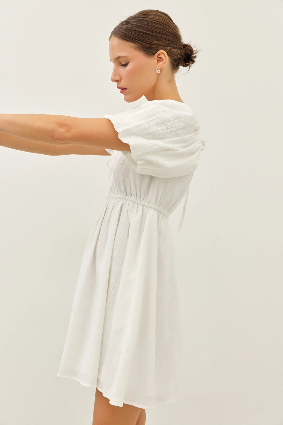 Textured Mini Dress with Bubble Sleeves