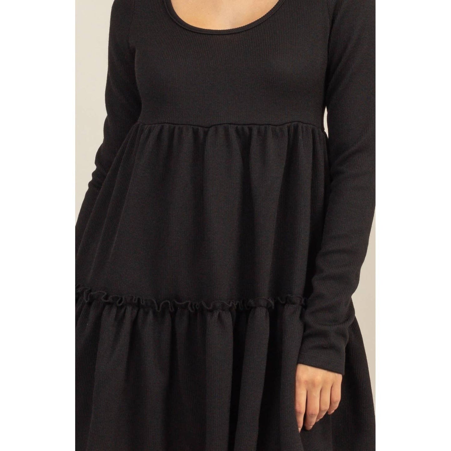 RIB BABYDOLL TIERED MINI DRESS