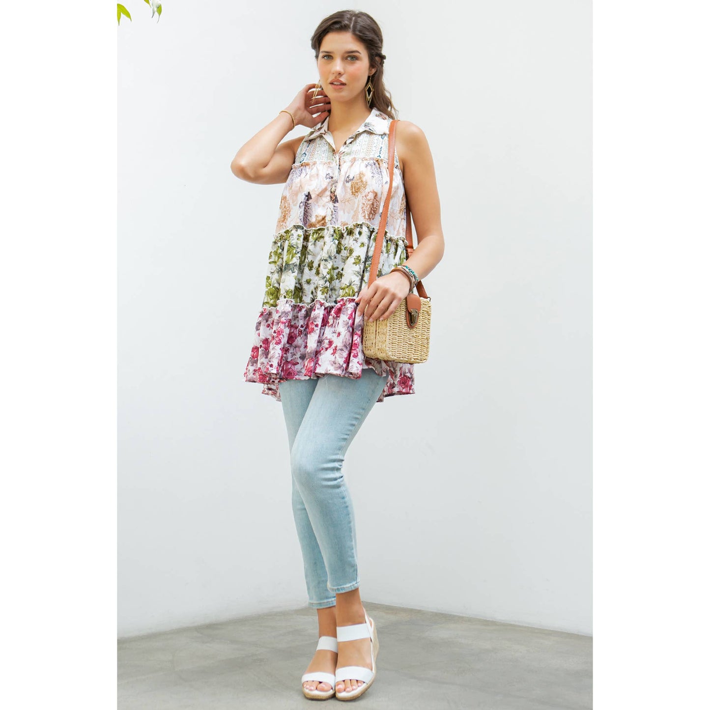 Chic Sleeveless Patchwork Western Jhabla Top
