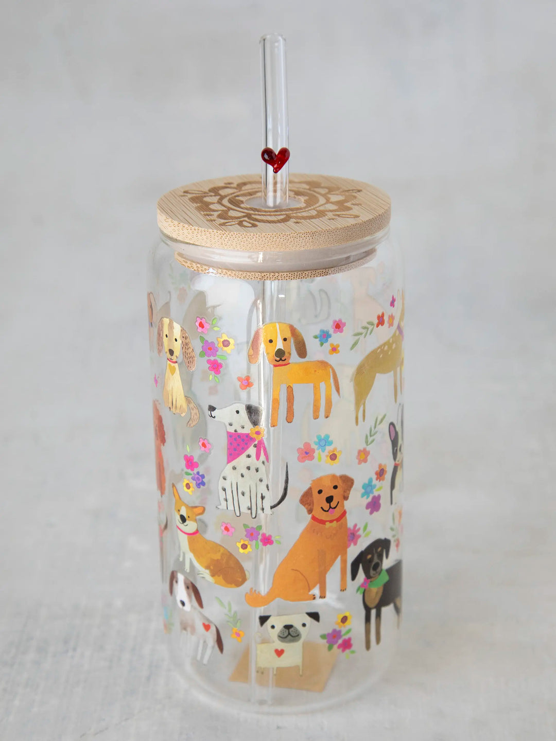 Natural Life Glass Tumbler With Lid & Straw-Dog