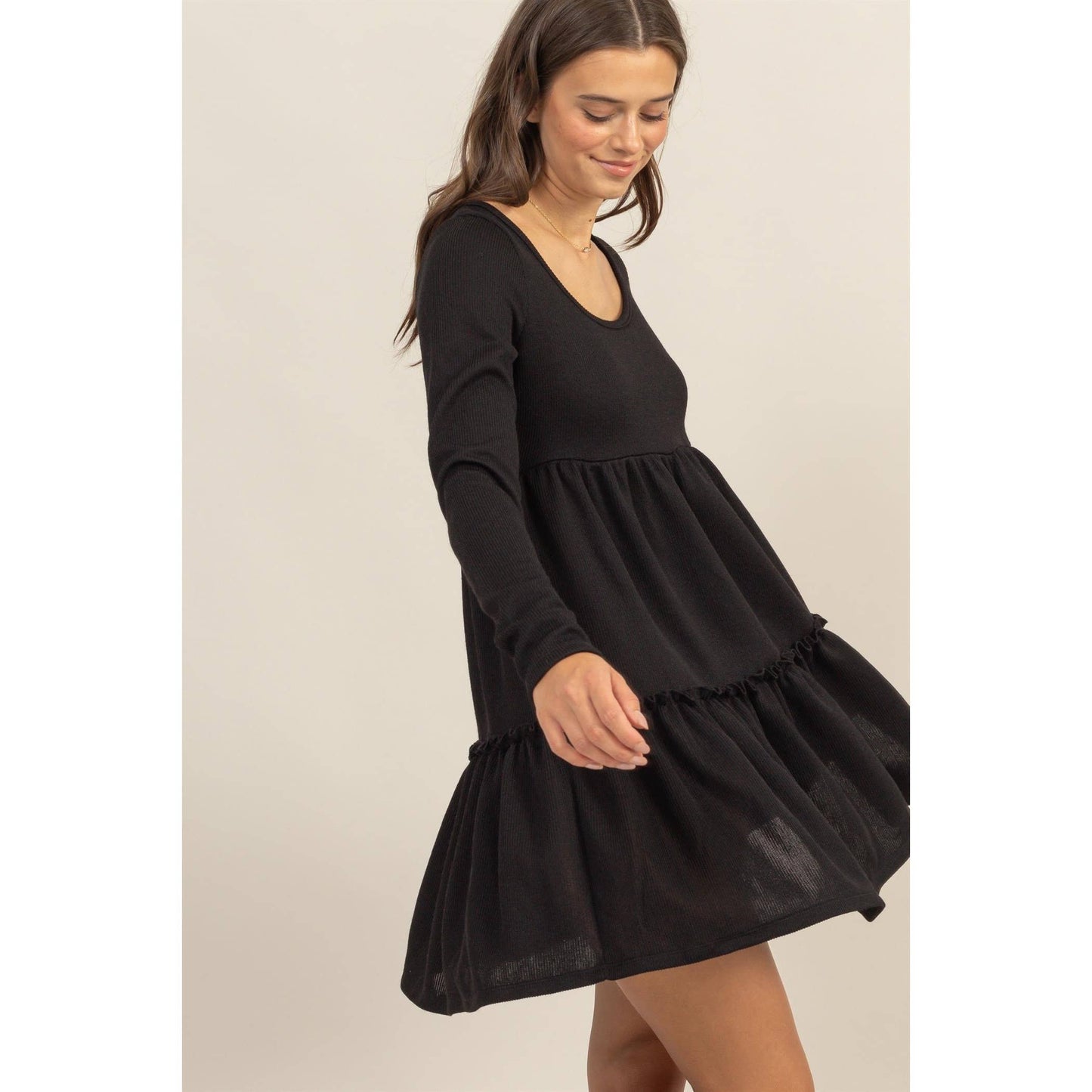 RIB BABYDOLL TIERED MINI DRESS