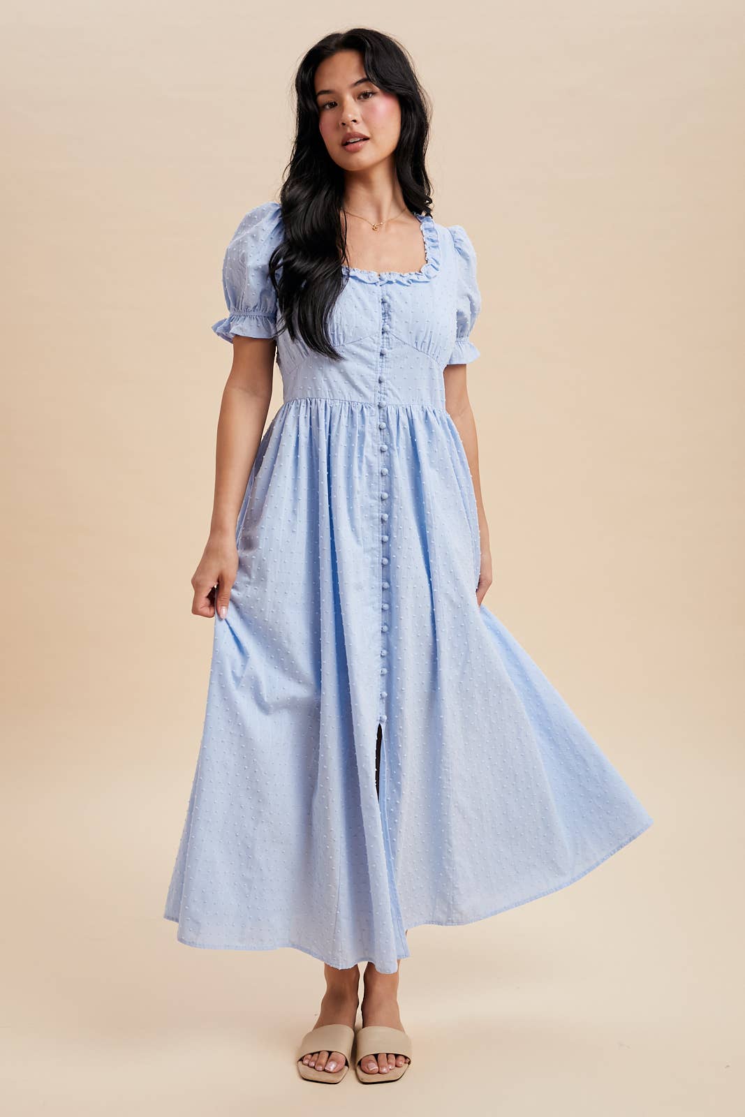 SWISS DOT BUTTON DOWN MAXI DRESS