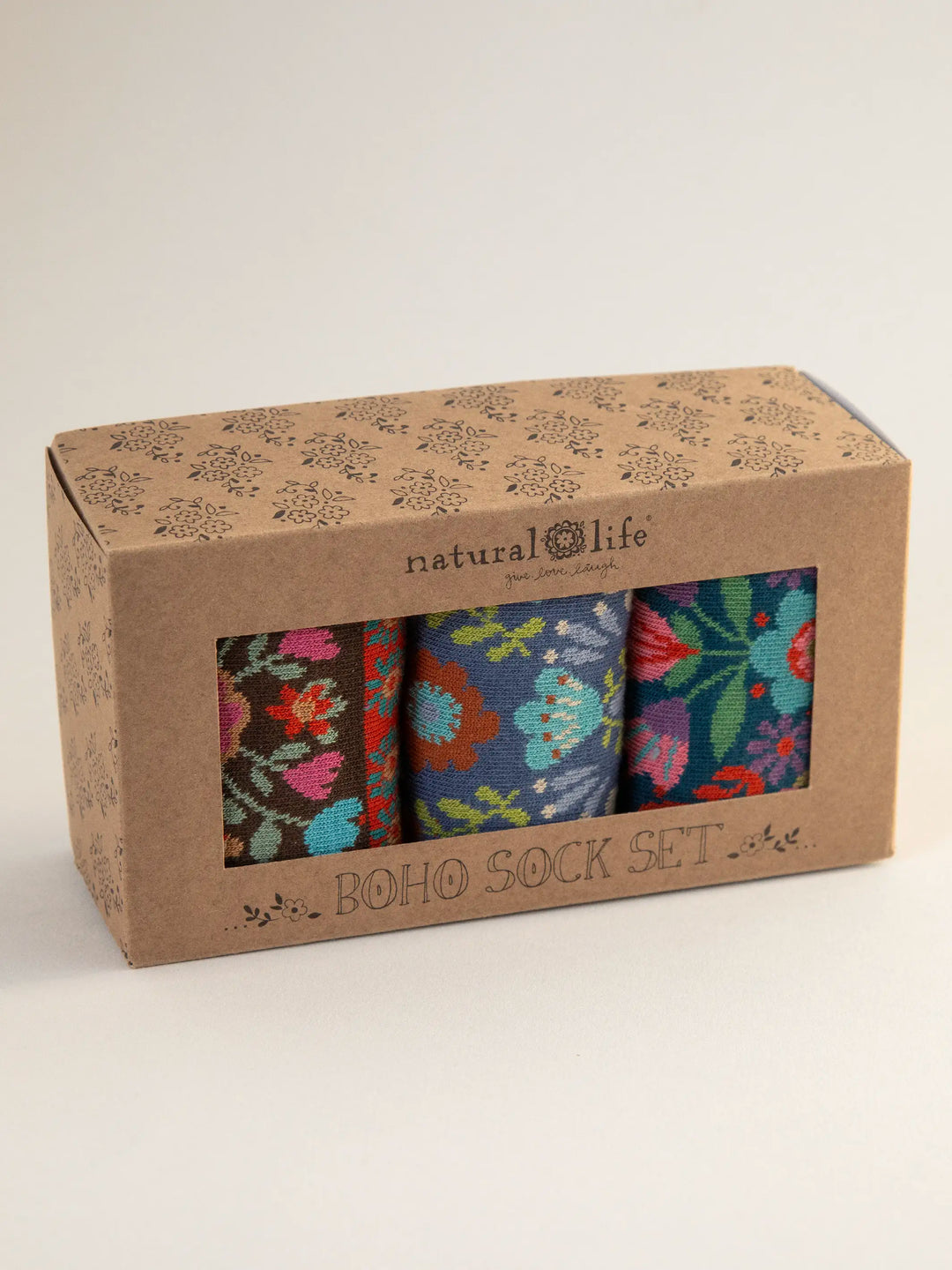 Natural Life Boxed Boho Sock Set-Blue Floral, Set of 3