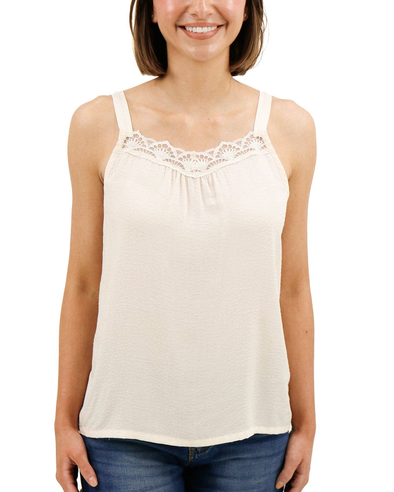 Dobby Dot Lace Trim Cami in Vintage Cream