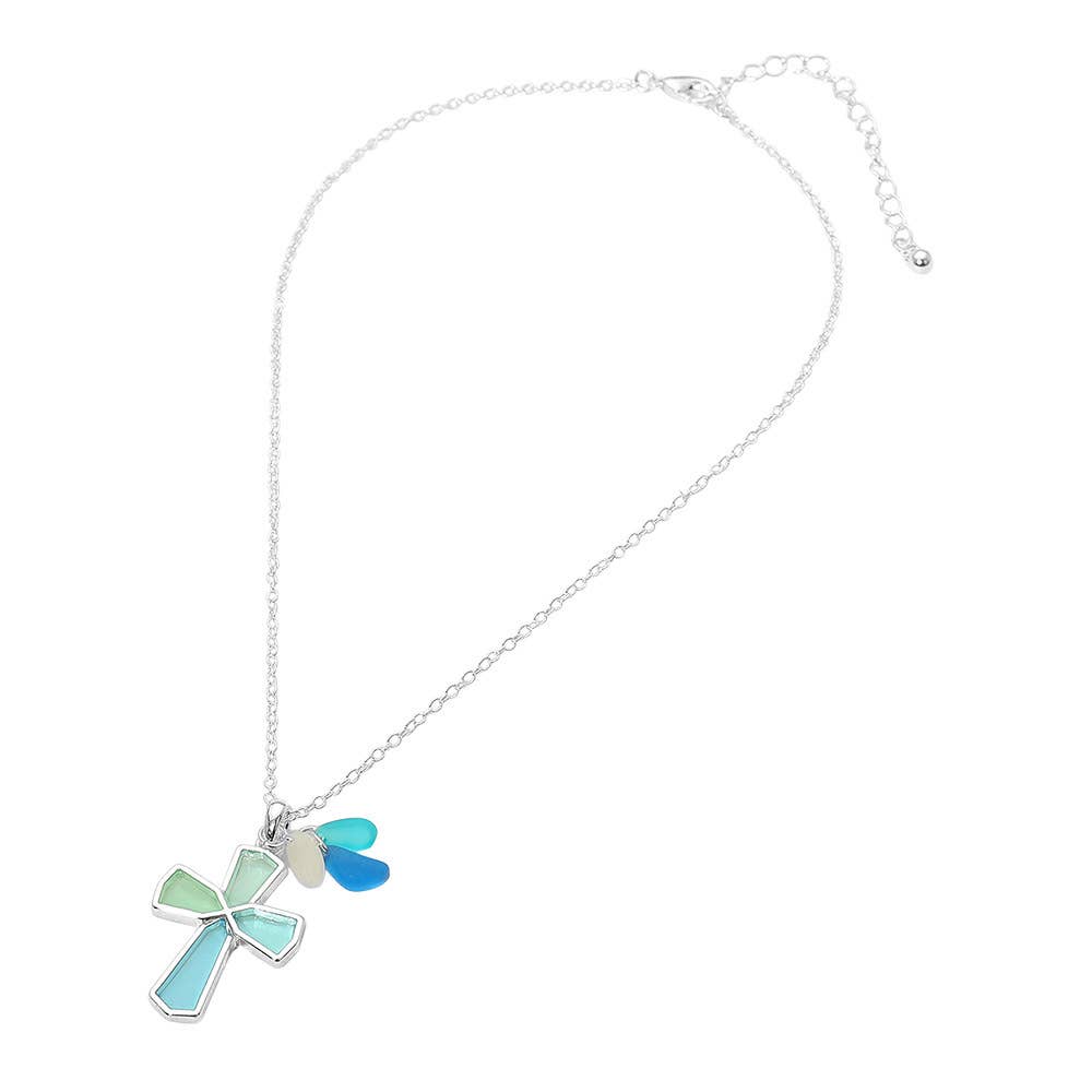 Sea Glass Coastal Cross Pendant Necklace