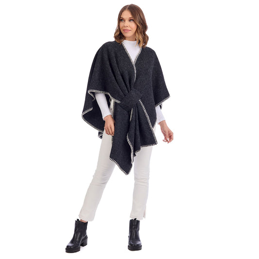 MudPie Black Hayword Blanket Stitch Poncho