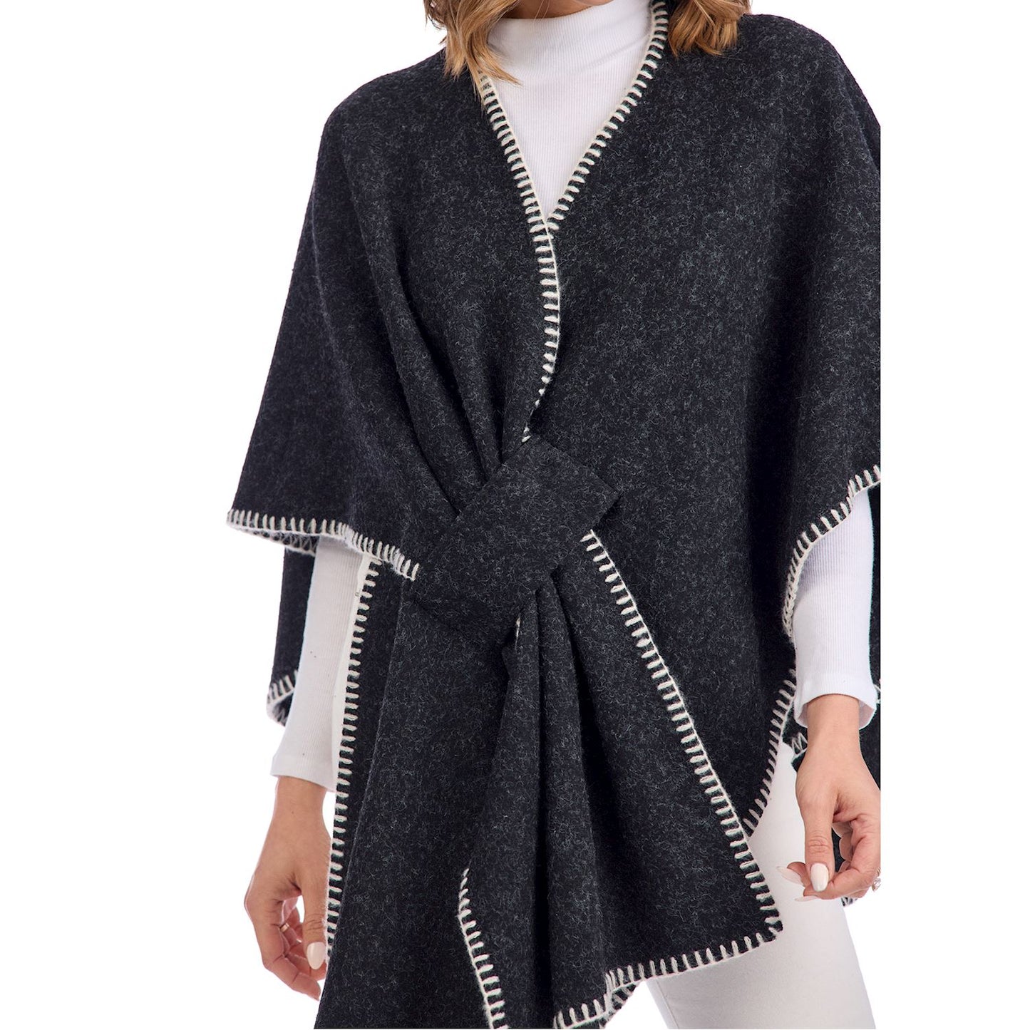 MudPie Black Hayword Blanket Stitch Poncho