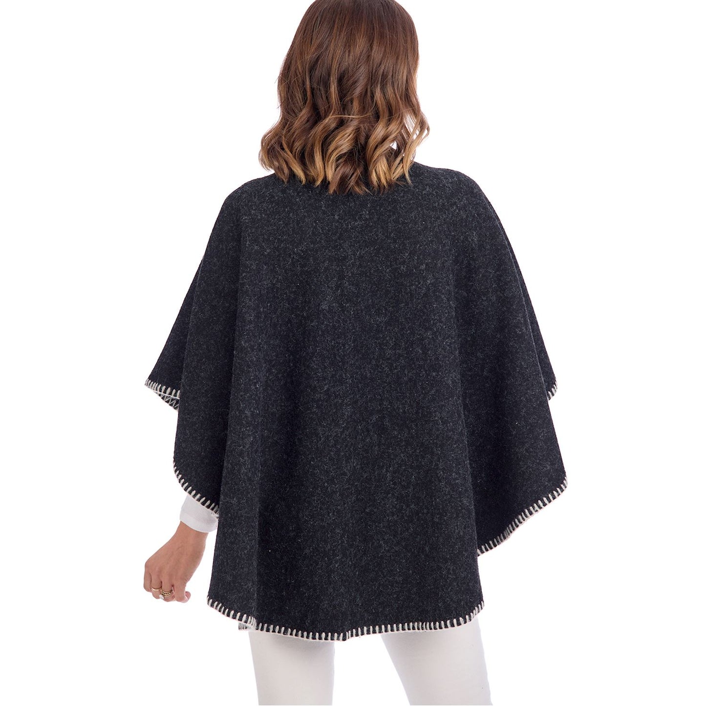 MudPie Black Hayword Blanket Stitch Poncho