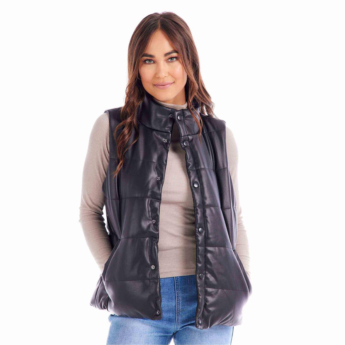 Mud Pie Black Boyd Faux Leather Vest