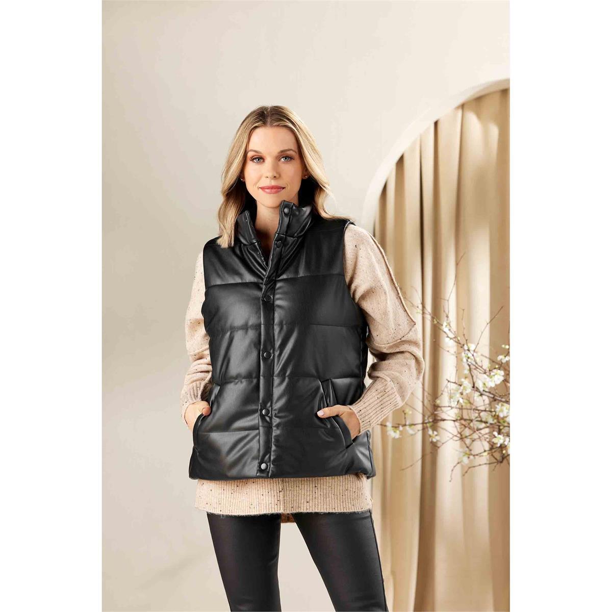 Mud Pie Black Boyd Faux Leather Vest