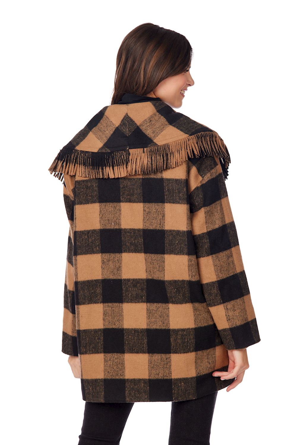 Mud Pie Tan & Black Hartford Fringe Coat
