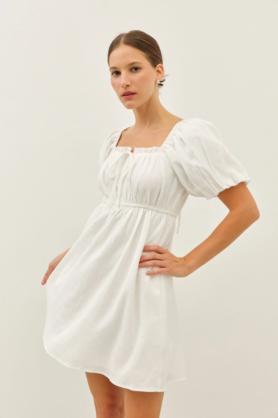 Textured Mini Dress with Bubble Sleeves