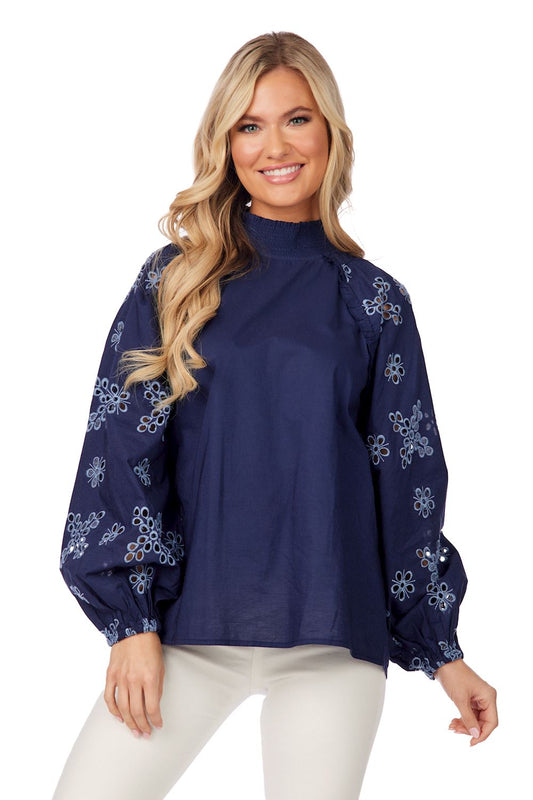 Mud Pie Navy Emilia Eyelet Top