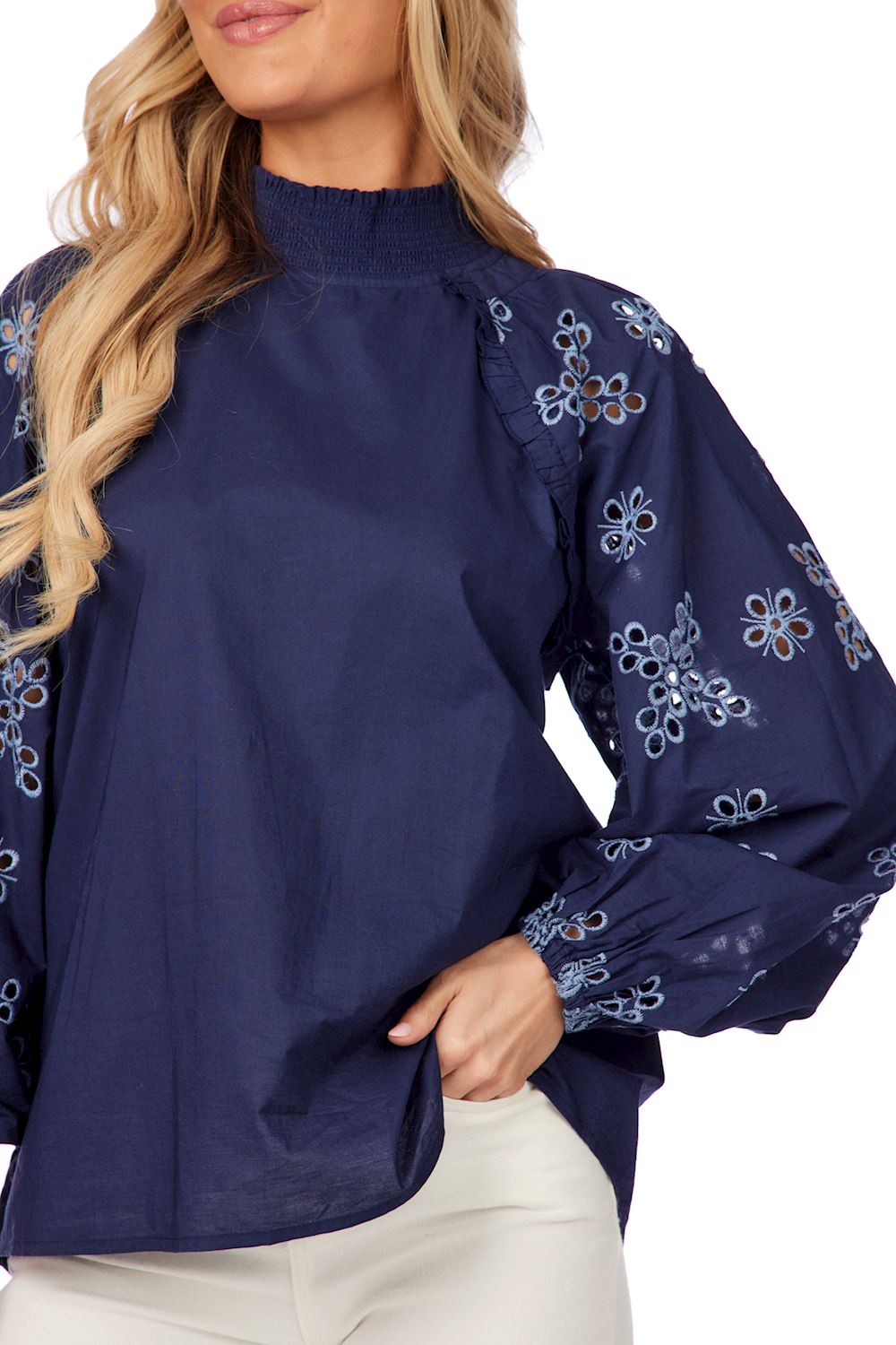 Mud Pie Navy Emilia Eyelet Top