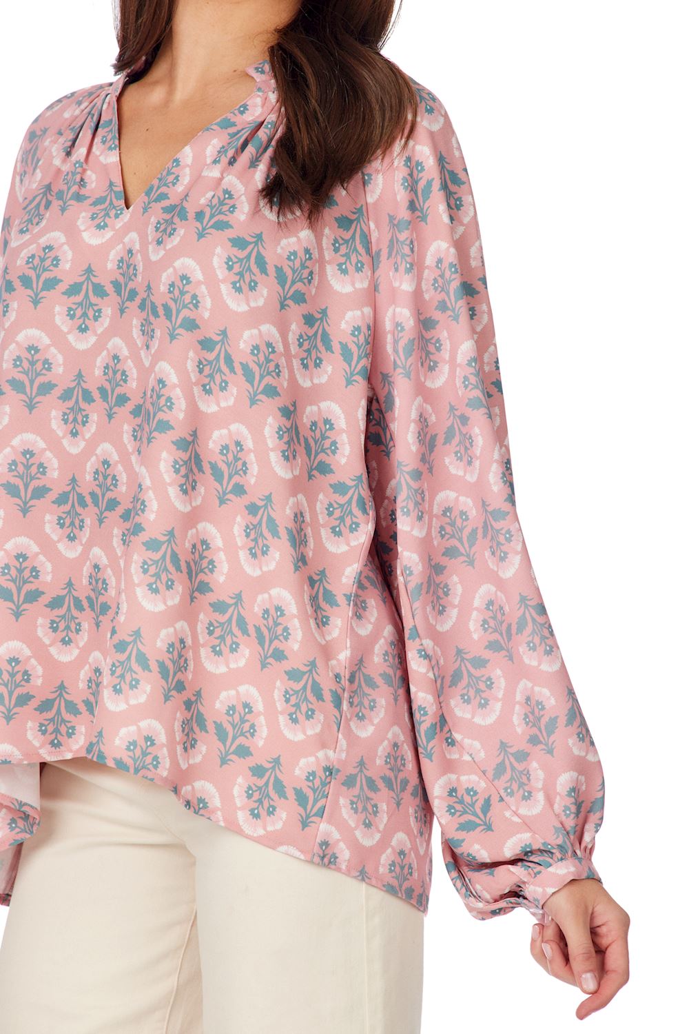 Mud Pie Blush Rose Block Print Warren Top