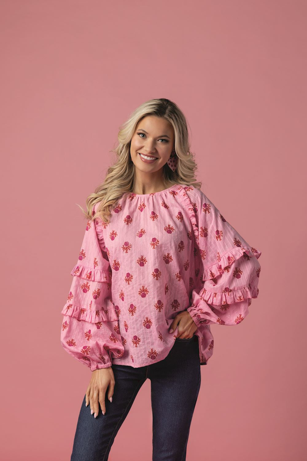 Mud Pie Pink Trenton Printed Top