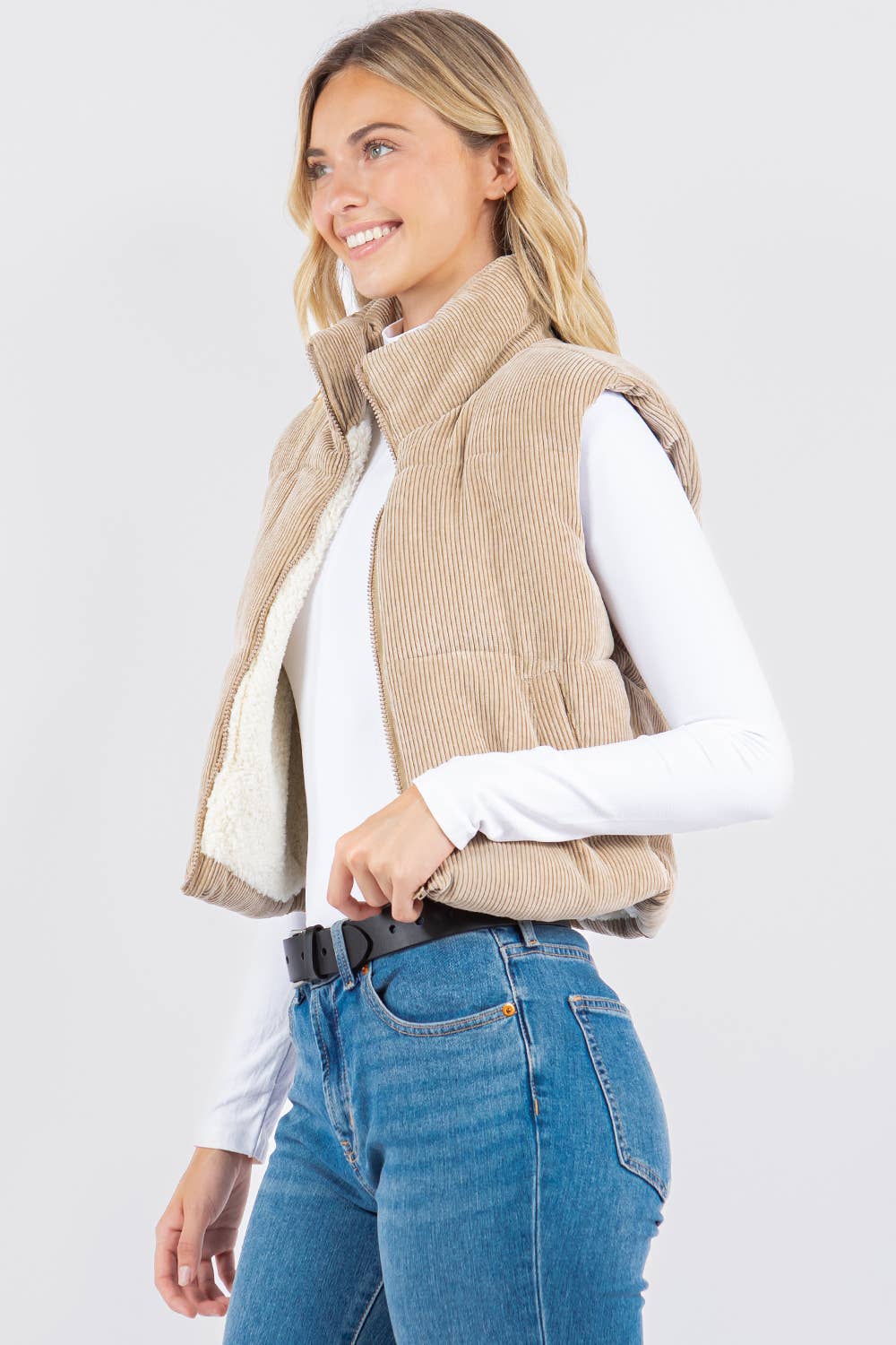 Sherpa Lined Corduroy Puffer Vest