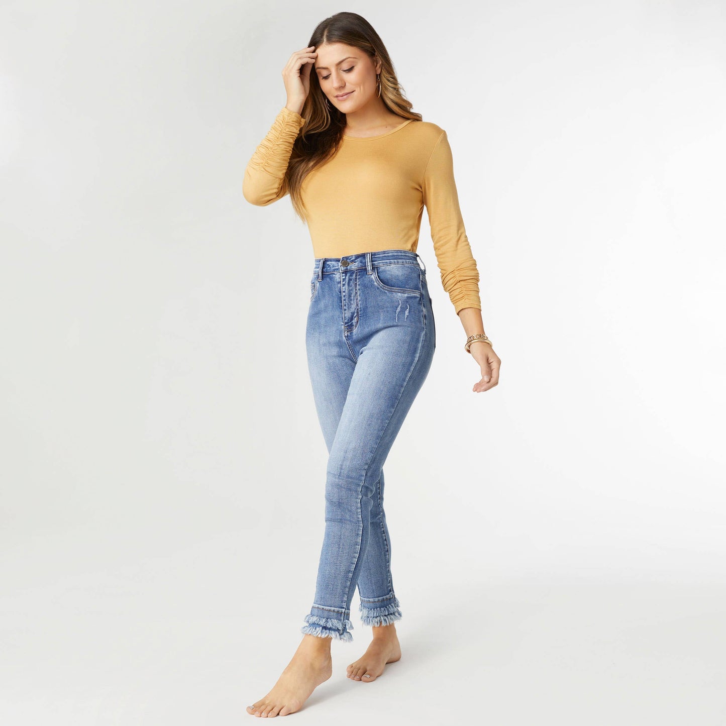 EverStretch High Rise Skinny Ankle with Double Fringe Bottom