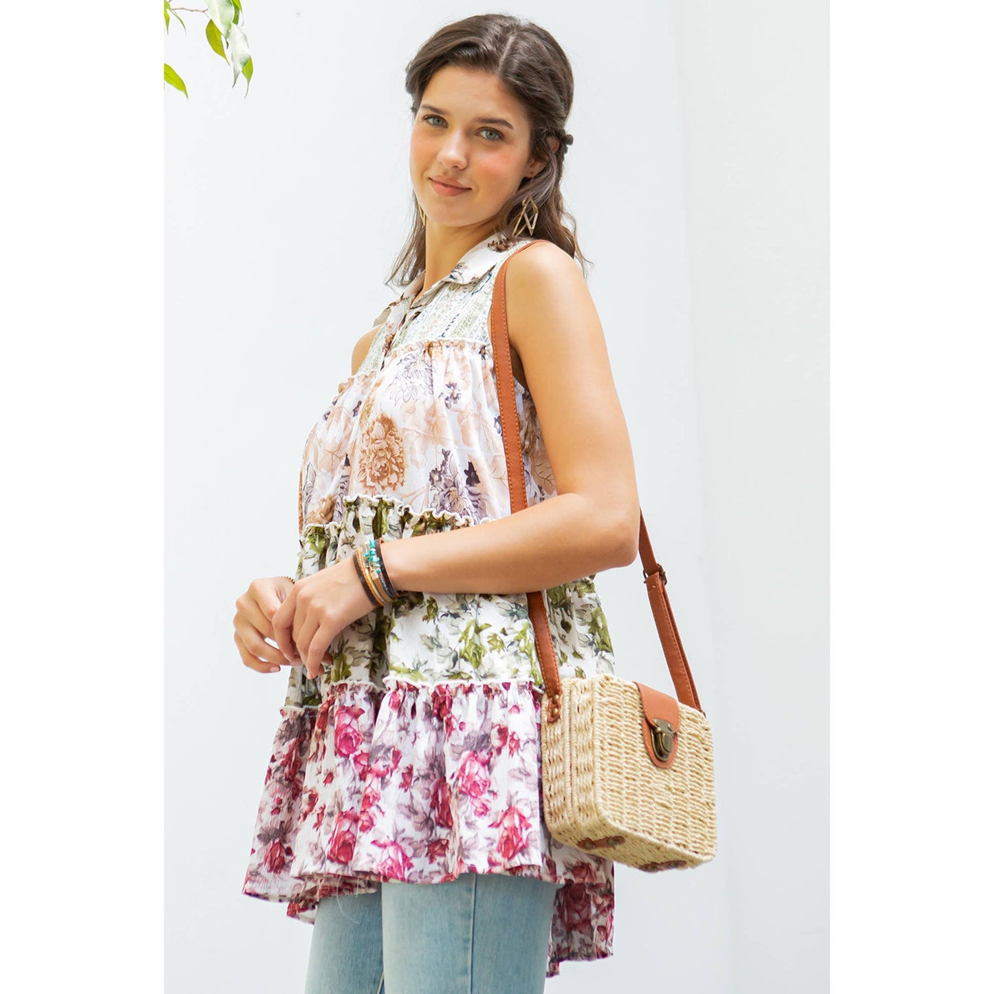 Chic Sleeveless Patchwork Western Jhabla Top