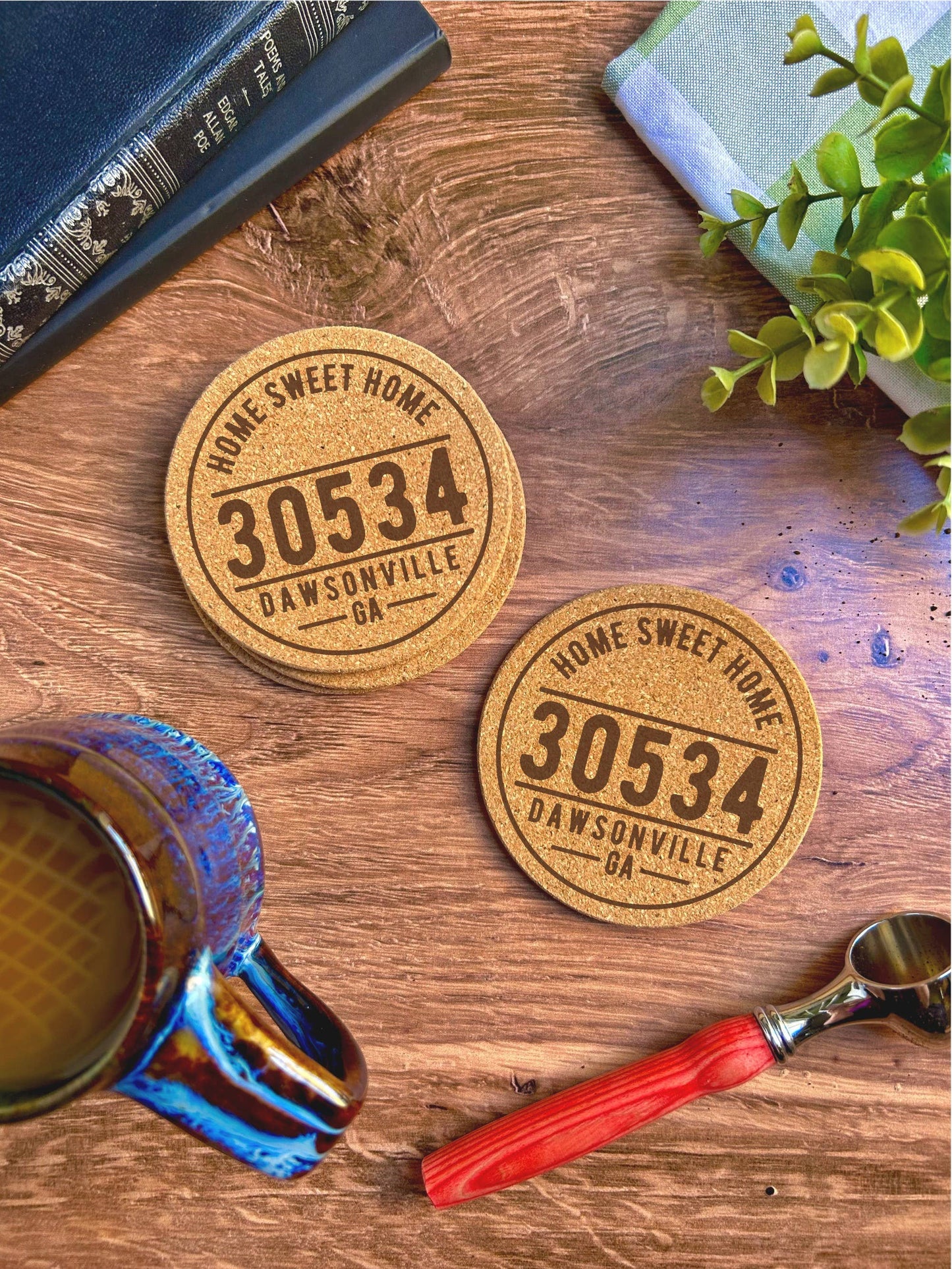 Custom 62035 Zip Code and City Cork Coasters - Sold Individually