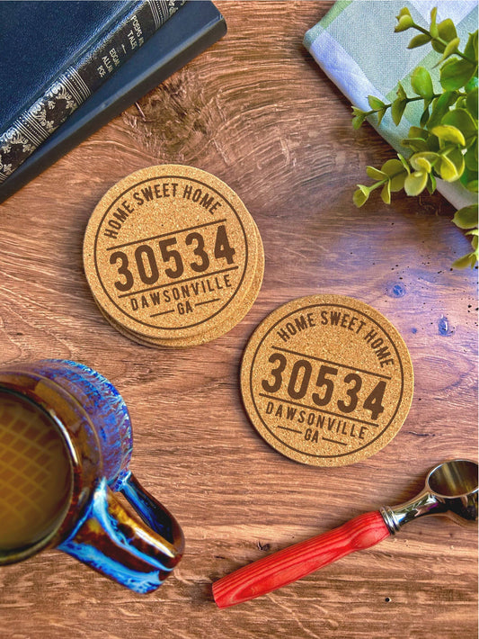 Custom 62035 Zip Code and City Cork Coasters - Sold Individually