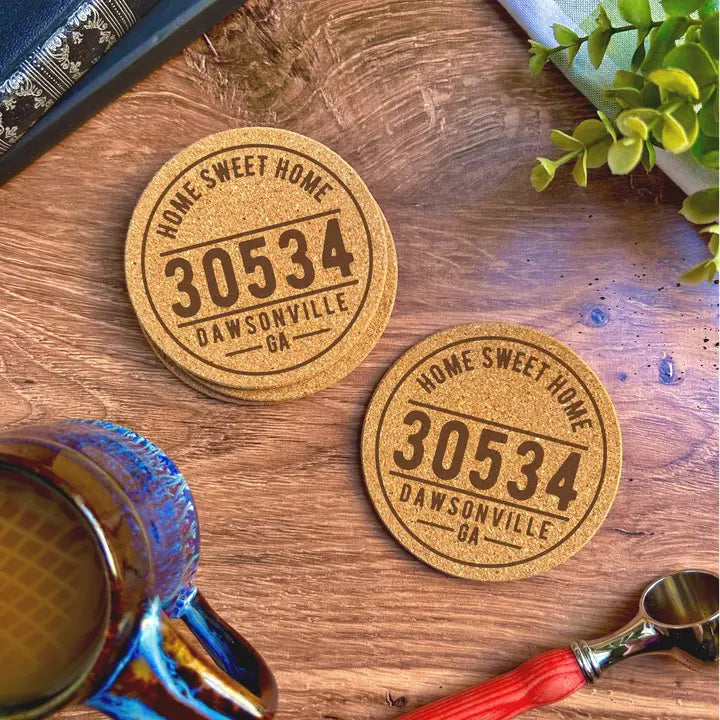 Custom 62002 Zip Code and City Cork Coasters - Sold Individually