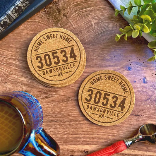 Custom 62002 Zip Code and City Cork Coasters - Sold Individually