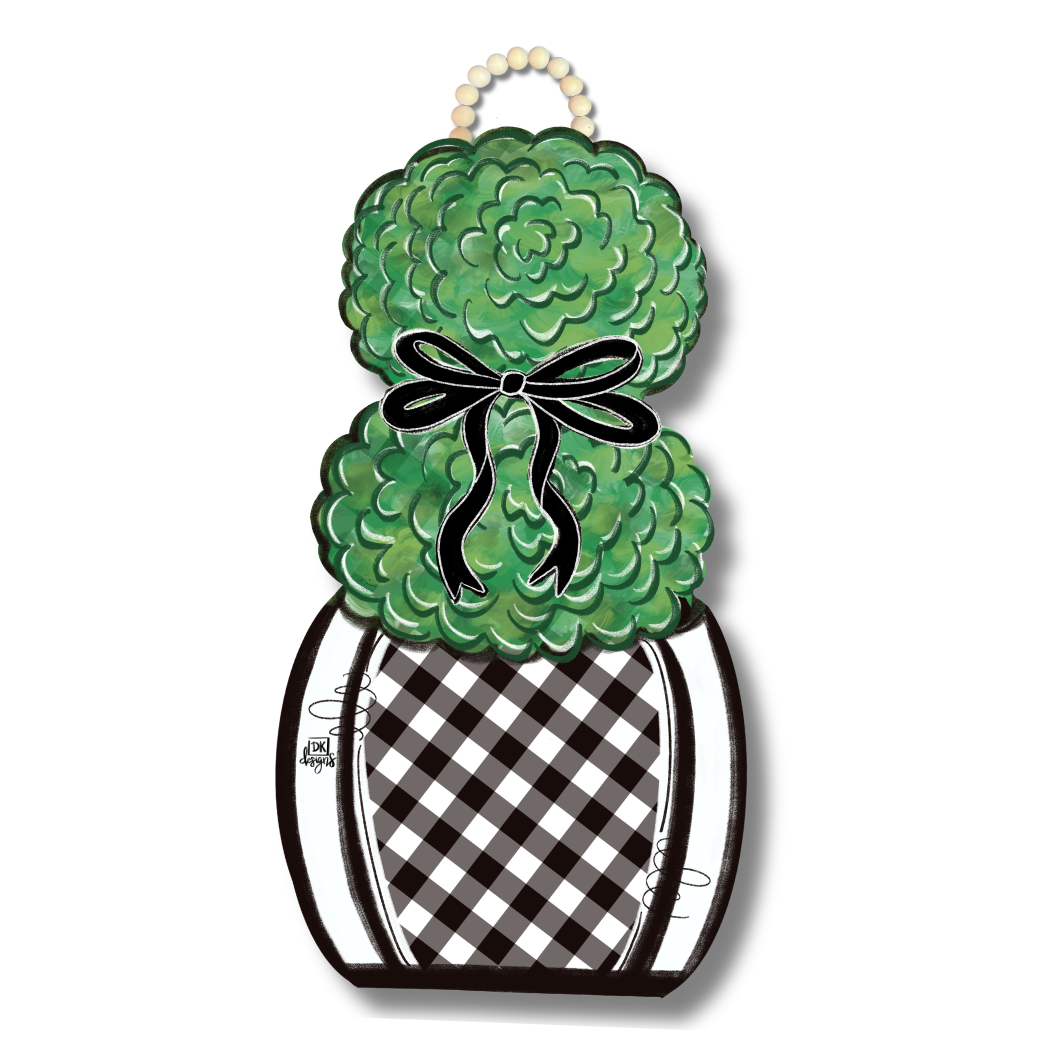 Black and White Gingham Topiary Door Hanger