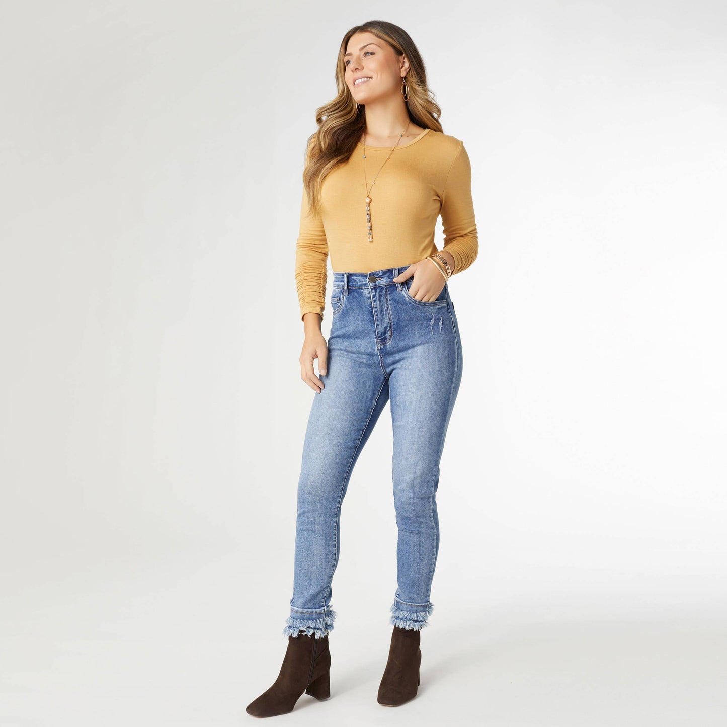 EverStretch High Rise Skinny Ankle with Double Fringe Bottom