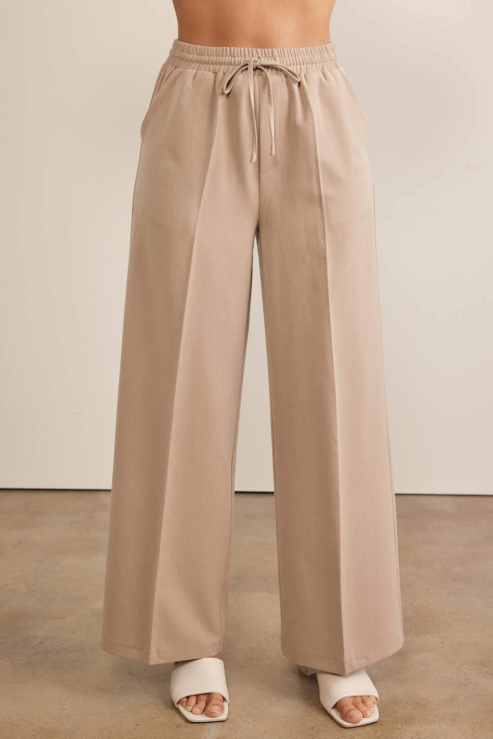 DRAWSTRING WIDE LEG PANTS WITH ELASTIC WAIST