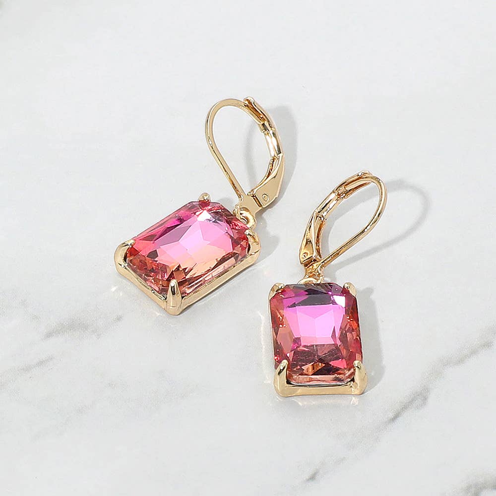 Rectangular Glass Stone Drop Dangle Earrings