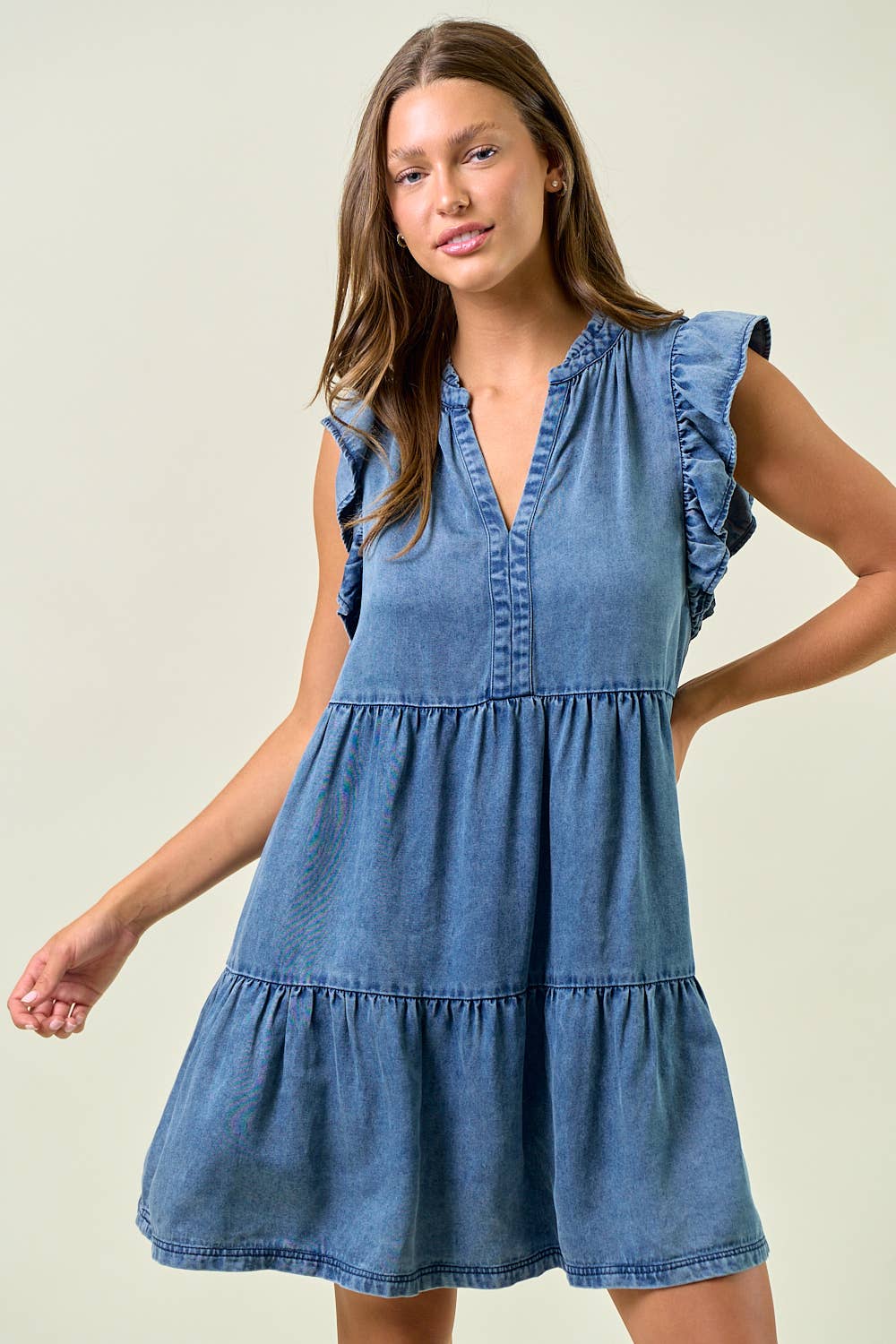 TENCEL RUFFLE TIERED MINI DRESS