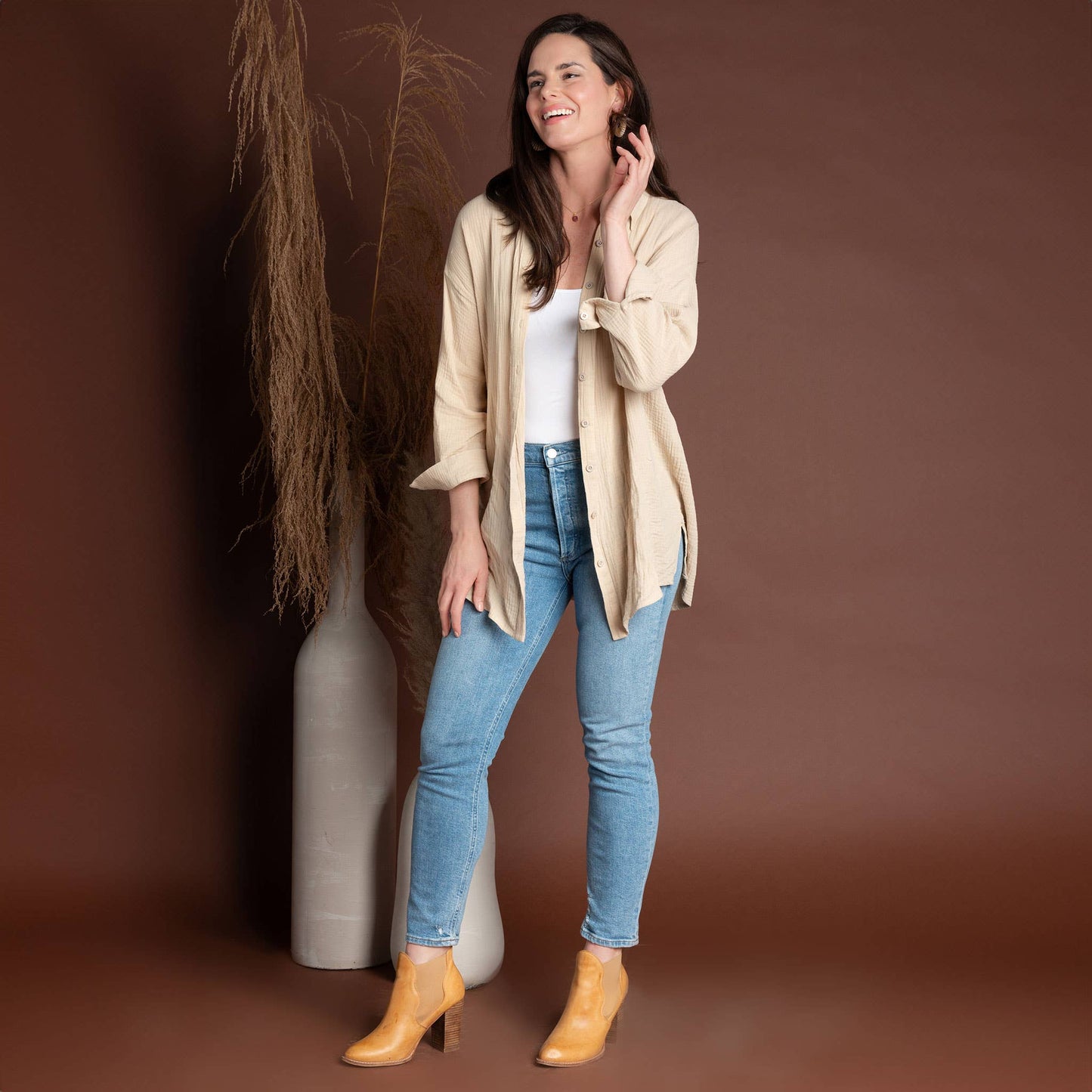 Aaliyah Gauze Long Sleeve Button Up Top